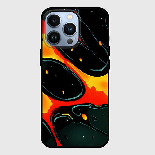 Чехол iPhone 13 Pro Оранжевые разломы текстура / 3D-Черный – фото 1