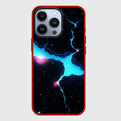 Чехол для iPhone 13 Pro Голубой разлом в черной текстуре, цвет: 3D-красный