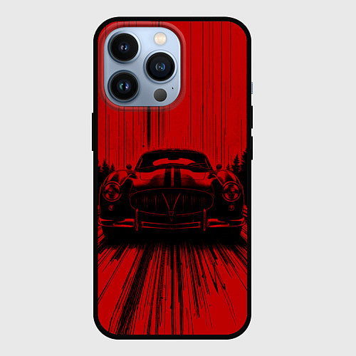 Чехол iPhone 13 Pro Спорткар на красном фоне / 3D-Черный – фото 1