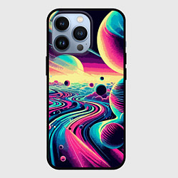 Чехол для iPhone 13 Pro Неоновый разноцветный космос, цвет: 3D-черный