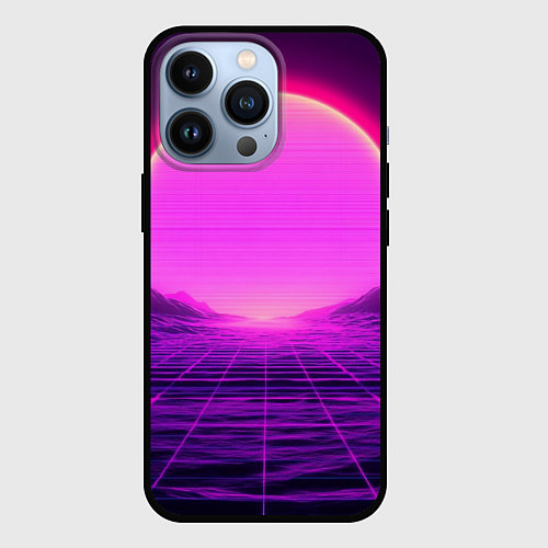 Чехол iPhone 13 Pro Синтвейв ретровейв неоновый узор и солнце / 3D-Черный – фото 1