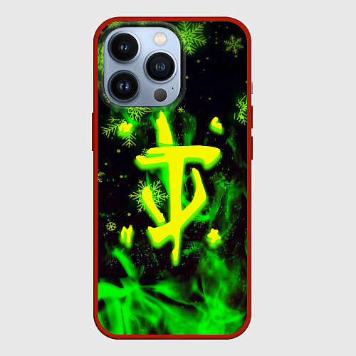 Чехол iPhone 13 Pro Doom кислотный снег в огне лого / 3D-Красный – фото 1