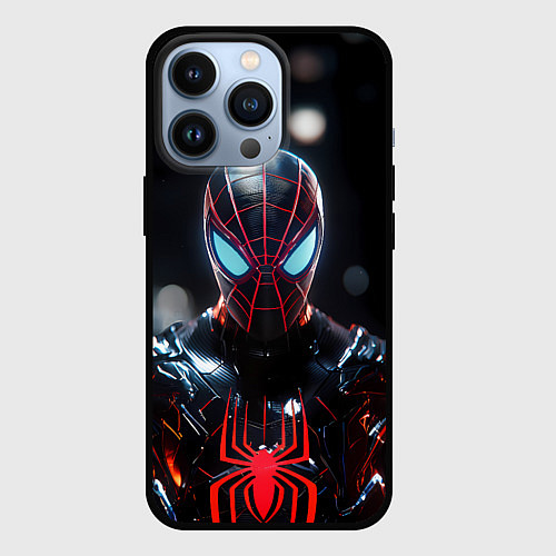 Чехол iPhone 13 Pro Спайдер-мен в мото костюме / 3D-Черный – фото 1