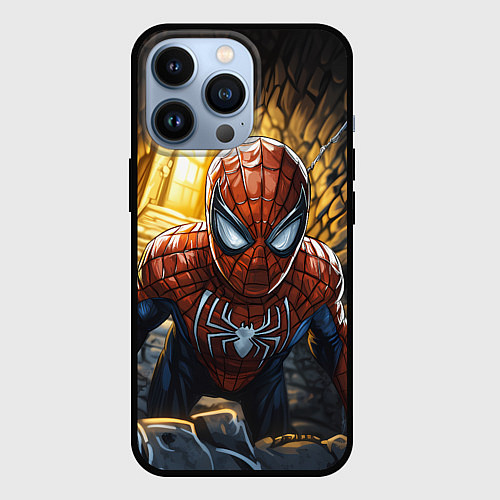 Чехол iPhone 13 Pro Человек-паук с заброшенной башне / 3D-Черный – фото 1