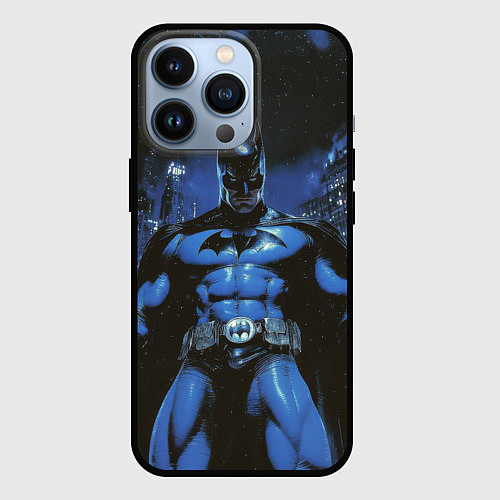 Чехол iPhone 13 Pro Бэтмен синий город / 3D-Черный – фото 1