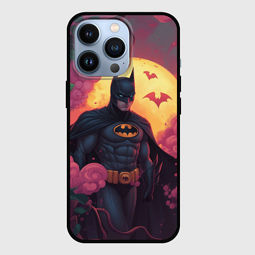 Чехол iPhone 13 Pro Бэтмен и дерево с цветами / 3D-Черный – фото 1