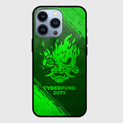Чехол iPhone 13 Pro Cyberpunk 2077 - green gradient / 3D-Черный – фото 1