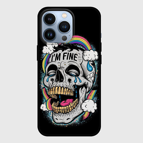 Чехол iPhone 13 Pro Skull and rainbow - im fine / 3D-Черный – фото 1