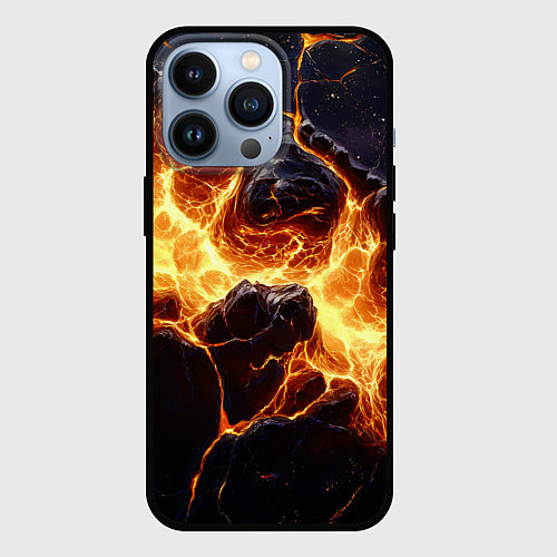 Чехол iPhone 13 Pro Золотая лава текстура / 3D-Черный – фото 1