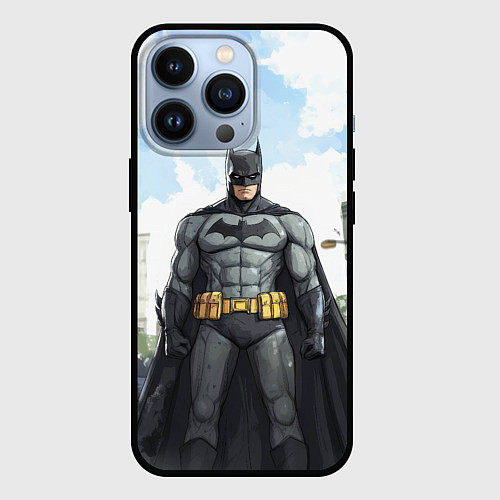 Чехол iPhone 13 Pro Бэтмен стоит на улице / 3D-Черный – фото 1