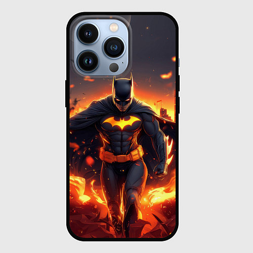 Чехол iPhone 13 Pro Бэтмен - летучие мыши и огонь / 3D-Черный – фото 1