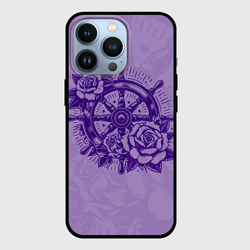 Чехол iPhone 13 Pro Штурвал в розах / 3D-Черный – фото 1