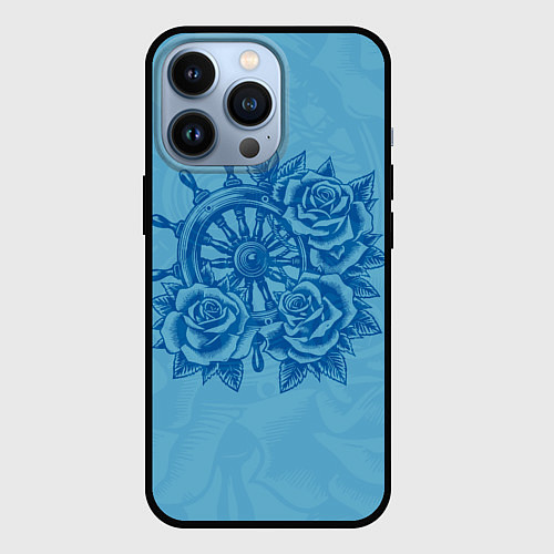 Чехол iPhone 13 Pro Штурвал и три розы / 3D-Черный – фото 1