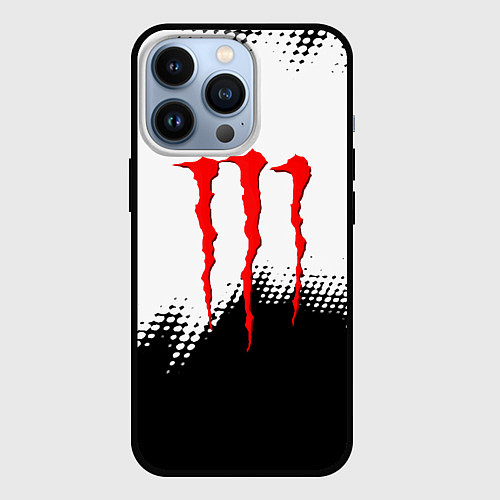 Чехол iPhone 13 Pro Monster energy чёрно белые краски / 3D-Черный – фото 1
