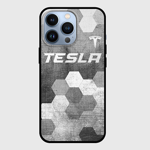Чехол iPhone 13 Pro Tesla - grey gradient посередине / 3D-Черный – фото 1