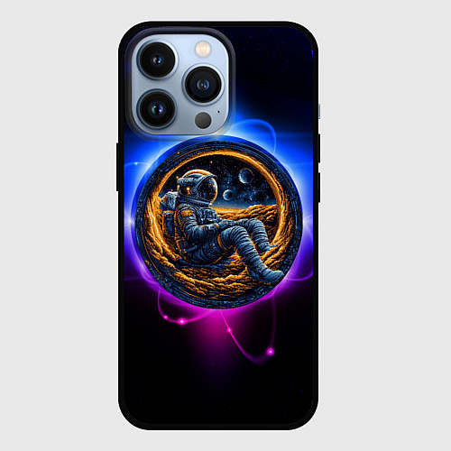 Чехол iPhone 13 Pro Космонавт в луне / 3D-Черный – фото 1