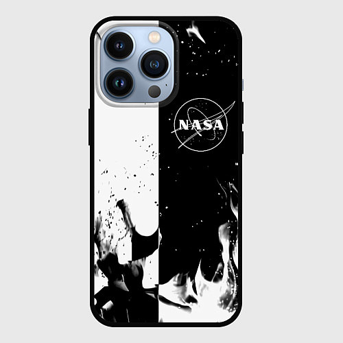 Чехол iPhone 13 Pro Nasa черно белый огонь / 3D-Черный – фото 1