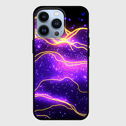 Чехол iPhone 13 Pro Фиолетовая космическая текстура с золотыми полоска