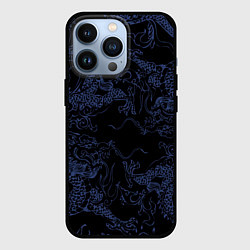 Чехол для iPhone 13 Pro Синий дракон на черном, цвет: 3D-черный