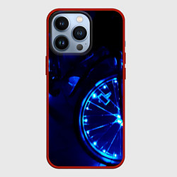 Чехол для iPhone 13 Pro Синяя подсветка колёс, цвет: 3D-красный