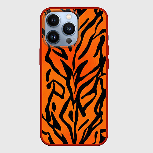 Чехол iPhone 13 Pro Тигровый огненный паттерн / 3D-Красный – фото 1