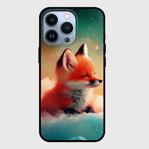 Чехол iPhone 13 Pro Милый лисенок спит на облаке / 3D-Черный – фото 1
