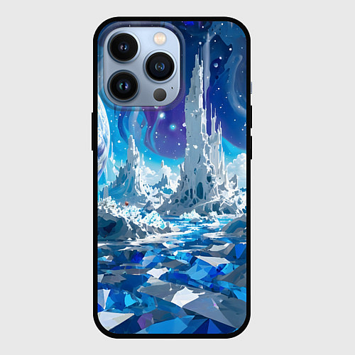 Чехол iPhone 13 Pro Космический фантастический пейзаж / 3D-Черный – фото 1