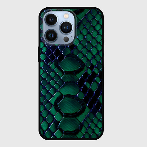 Чехол iPhone 13 Pro Бирюзовая змеиная кожа / 3D-Черный – фото 1