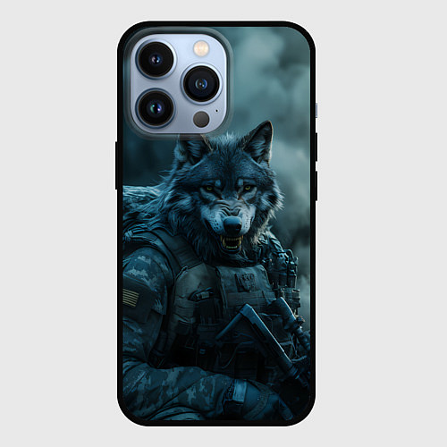 Чехол iPhone 13 Pro Волк солдат / 3D-Черный – фото 1