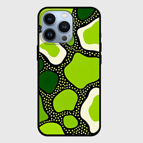 Чехол iPhone 13 Pro Зеленая абстракция с кругами / 3D-Черный – фото 1