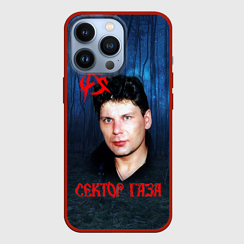 Чехол iPhone 13 Pro Юрий Хой синий фон леса / 3D-Красный – фото 1