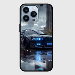 Чехол для iPhone 13 Pro BMW синие фары дождливая погода, цвет: 3D-черный
