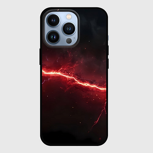 Чехол iPhone 13 Pro Красная линия - молния / 3D-Черный – фото 1
