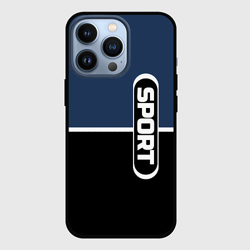 Чехол iPhone 13 Pro Sport сине-чёрный с полосой / 3D-Черный – фото 1