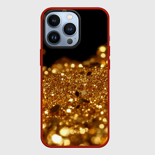 Чехол iPhone 13 Pro Золотые частички на черном текстура / 3D-Красный – фото 1