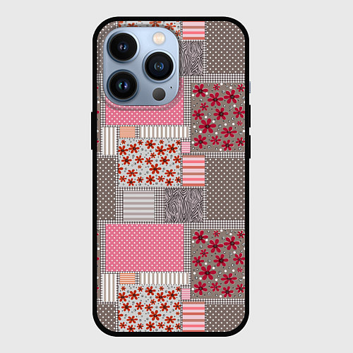 Чехол iPhone 13 Pro Розово-серые разноцветные лоскуты / 3D-Черный – фото 1