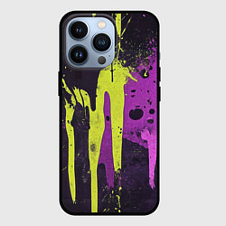 Чехол iPhone 13 Pro Желтая и фиолетовая краска на черном