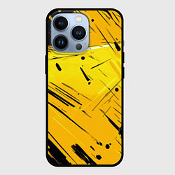 Чехол для iPhone 13 Pro Желтая краска на черном фоне, цвет: 3D-черный