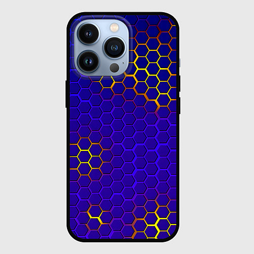 Чехол iPhone 13 Pro Неоновые соты броня / 3D-Черный – фото 1