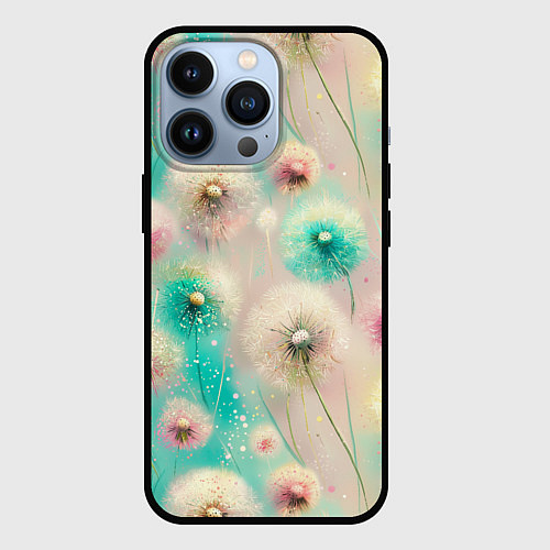 Чехол iPhone 13 Pro Абстрактные одуванчики - паттерн на нежном фоне / 3D-Черный – фото 1