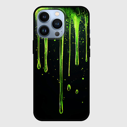 Чехол iPhone 13 Pro Зеленая слизь на черном / 3D-Черный – фото 1
