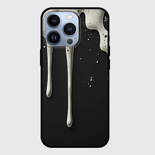 Чехол iPhone 13 Pro Белая слизь текстура / 3D-Черный – фото 1
