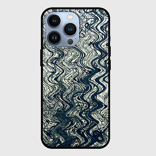 Чехол iPhone 13 Pro Бело-синий искажённые абстрактные линии / 3D-Черный – фото 1