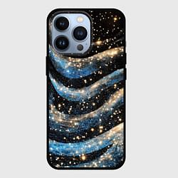 Чехол iPhone 13 Pro Волнистые синие линии на черном
