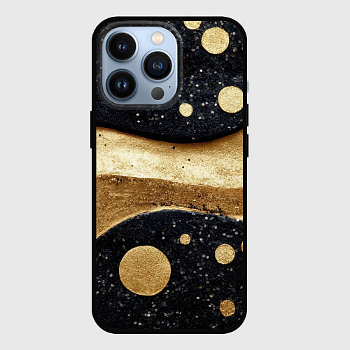 Чехол iPhone 13 Pro Золотая объемная абстракция - текстура / 3D-Черный – фото 1