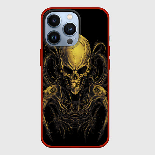 Чехол iPhone 13 Pro Пришелец - скелет / 3D-Красный – фото 1