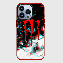 Чехол для iPhone 13 Pro Monster energy огонь глитч, цвет: 3D-красный