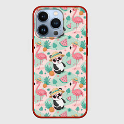 Чехол для iPhone 13 Pro Панда фламинго лето ананас, цвет: 3D-красный