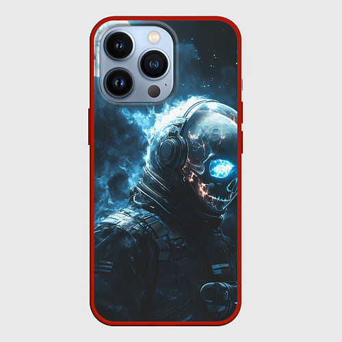 Чехол iPhone 13 Pro Скелет космонавта и полнолуние / 3D-Красный – фото 1