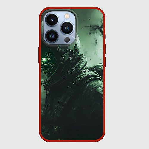 Чехол iPhone 13 Pro Зеленый скелет космонавта / 3D-Красный – фото 1